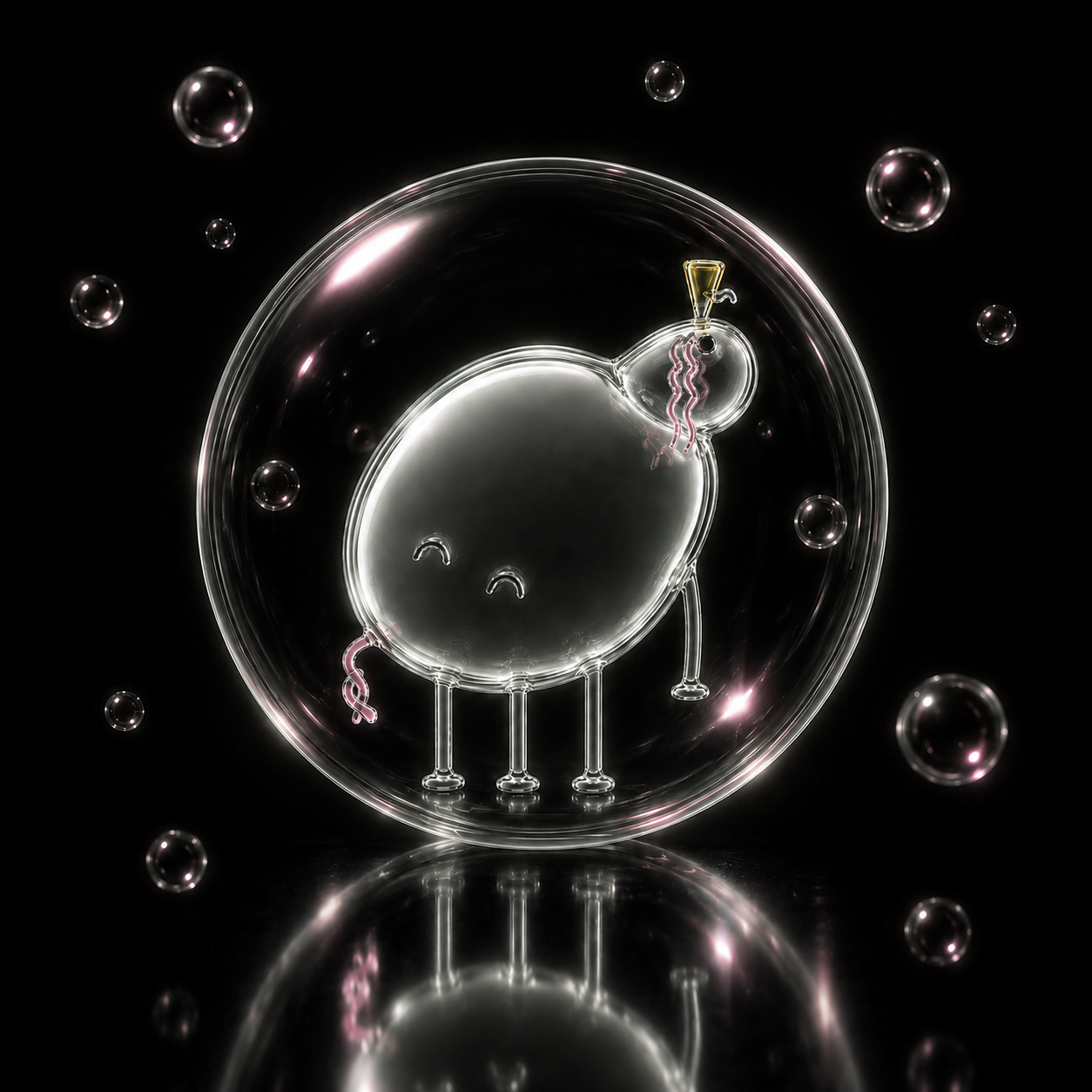 Pippinpons inside a glass bubble